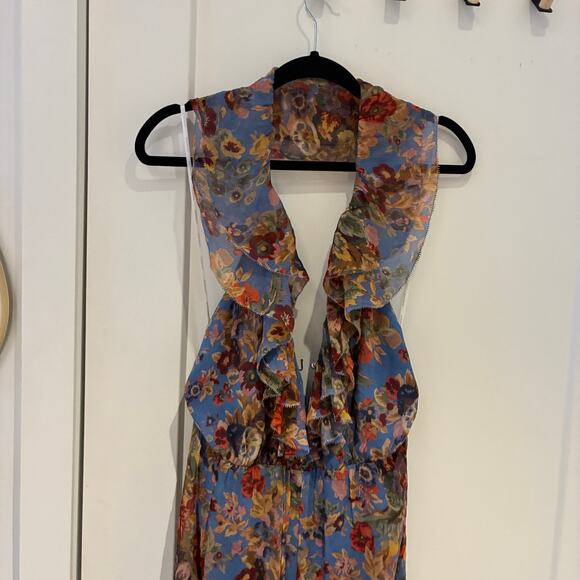 Zimmermann Blue Floral Lovelorn Fringe Halter jumpsuit Sz Small - Picture 3 of 12